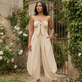 Bow-Front Wide-Leg Jumpsuit - Beige
