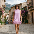 Adunma - A-Line Fur Hem Mini Dress