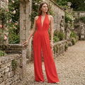 V-Neck Wide-Leg Jumpsuit - red