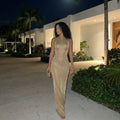 Corliss - Embellished Backless Slit Maxi Dress