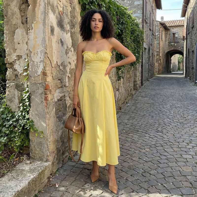 Elandra - Lemon Corset Fit Midi Dress