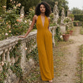 V-Neck Wide-Leg Jumpsuit - yellow
