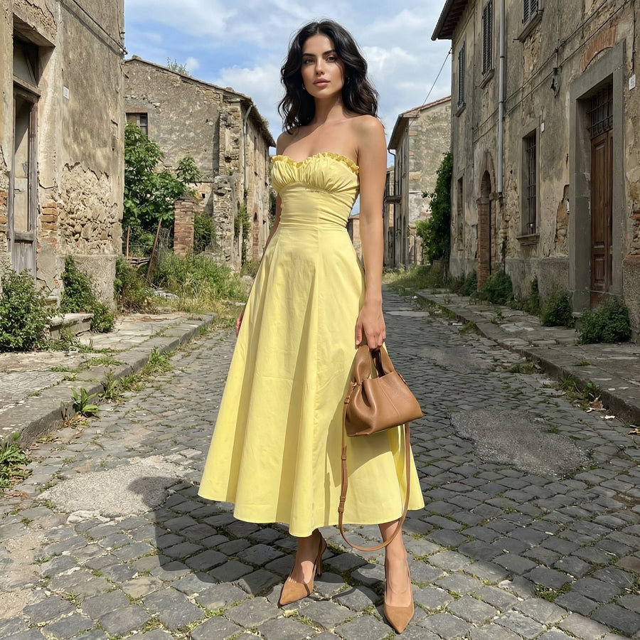Elandra - Lemon Corset Fit Midi Dress