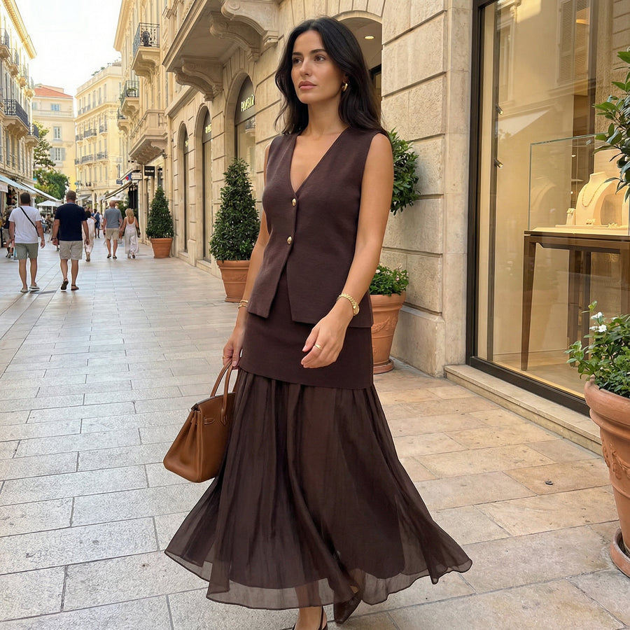 Elegant Vest & Long Skirt Set
