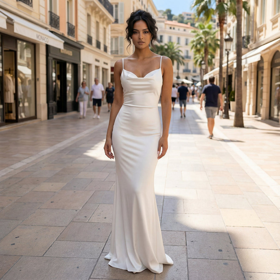 Cassiane - Satin Maxi Dress with Flower Patchwork