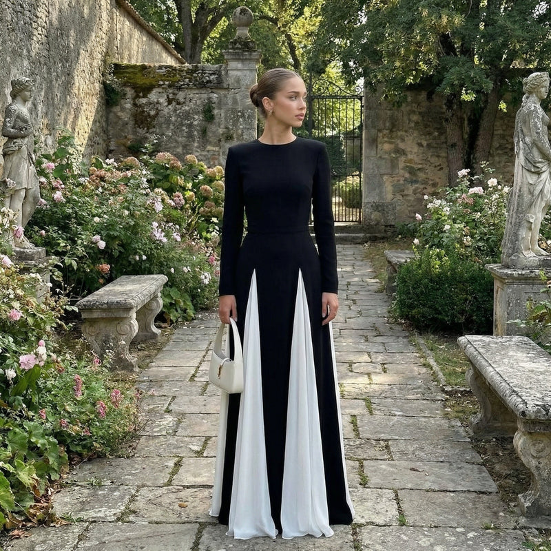 Xylina - Sleek Spliced Crewneck Slim-Fit Dress