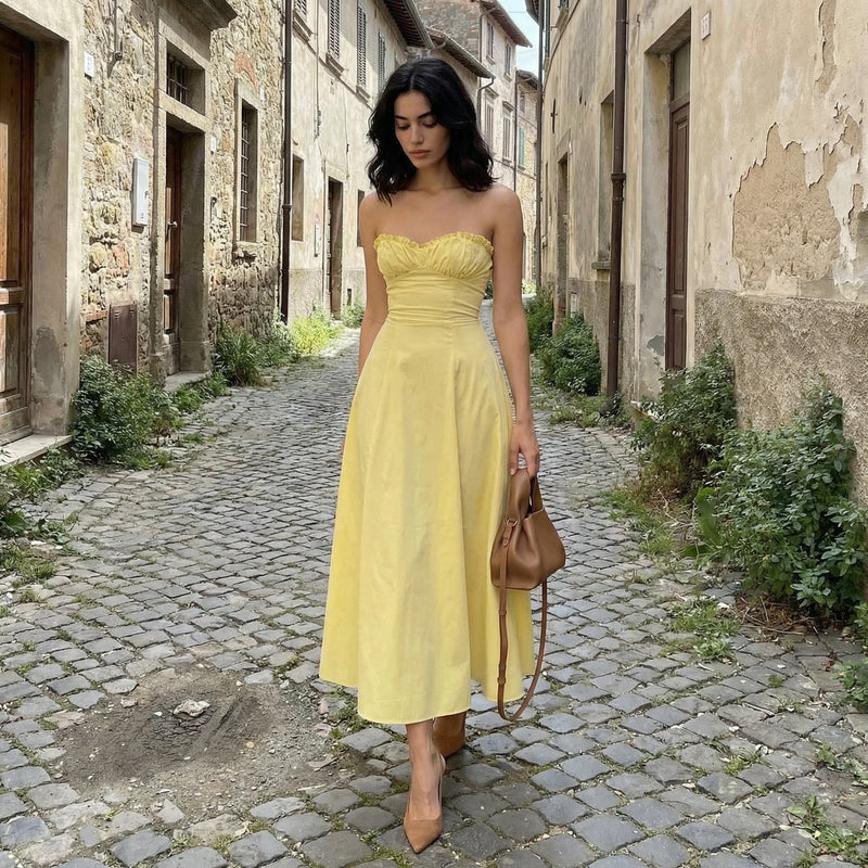 Elandra - Lemon Corset Fit Midi Dress