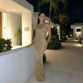 Corliss - Embellished Backless Slit Maxi Dress