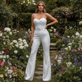 Sequin Belted Jumpsuit - White