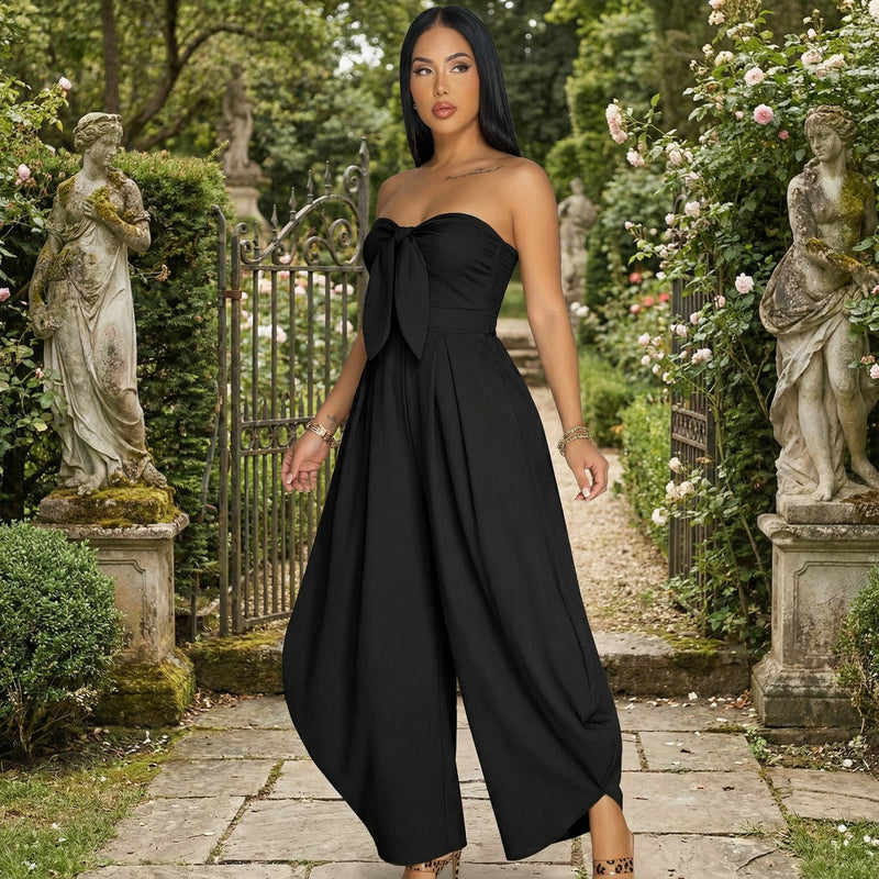 Bow-Front Wide-Leg Jumpsuit - Black