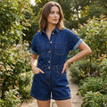 Denim Button-Up Jumpsuit - Dark Denim