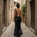Cassiane - Satin Maxi Dress with Flower Patchwork