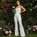 Sequin Belted Jumpsuit - White