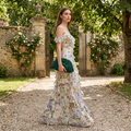 Arlina - White Leaf Print Ruffle Dress