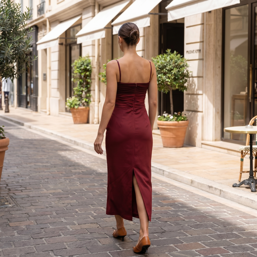 Sasha - Ruched Bodice Midi Dress