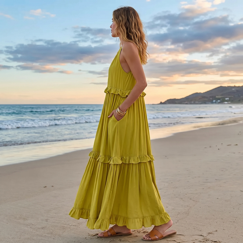 Ilona - Halterneck Dress With Ruffles and Pockets