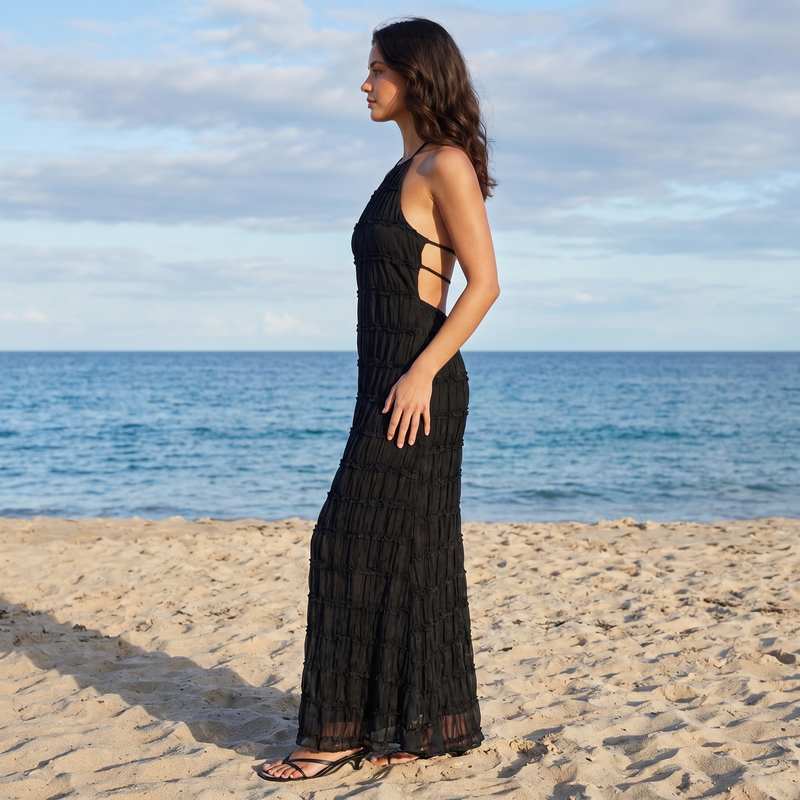 Caroline - Textured Halter Maxi Dress