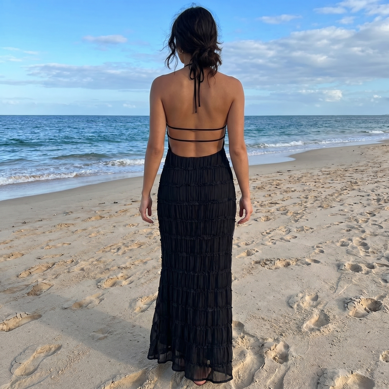 Caroline - Textured Halter Maxi Dress