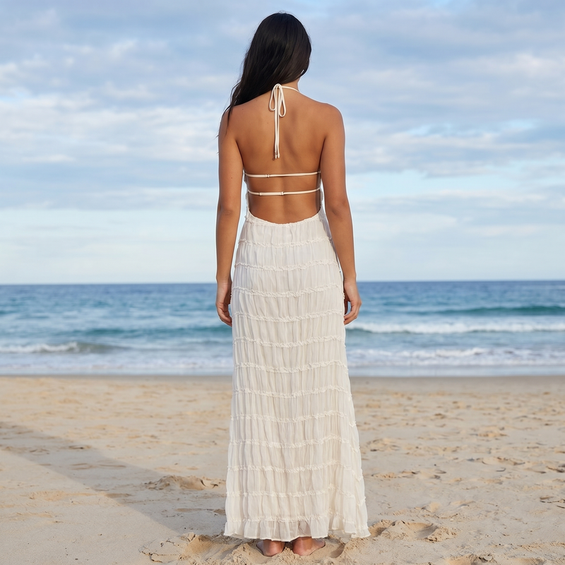 Caroline - Textured Halter Maxi Dress