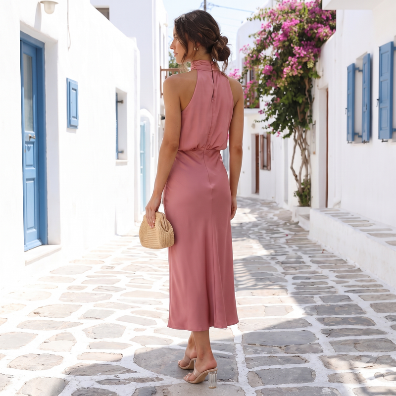 Nerina – Draped High-Neck Maxi Dress