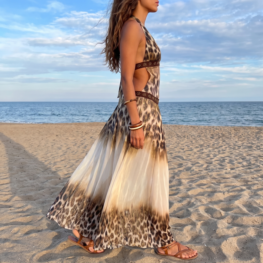 Savina – Beaded Halter Maxi Dress