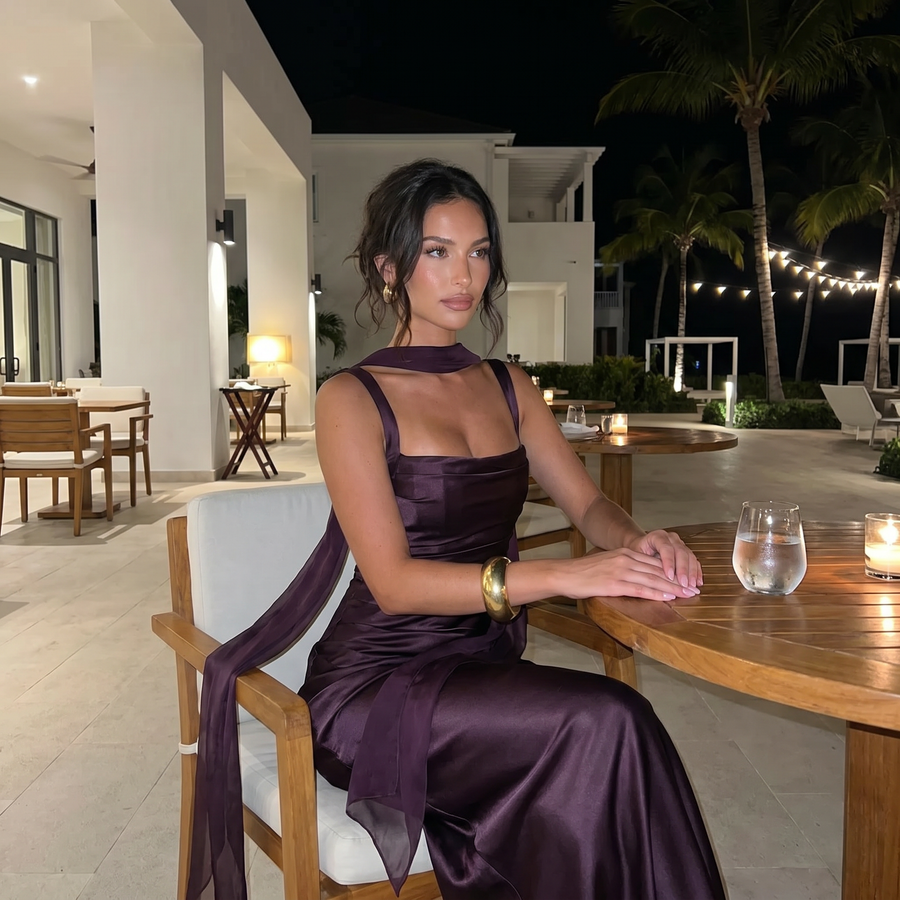 Viviana – Square Neck Satin Corset Maxi Dress