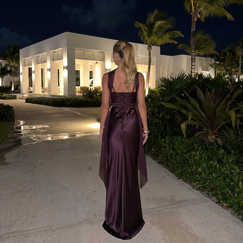 Viviana – Square Neck Satin Corset Maxi Dress