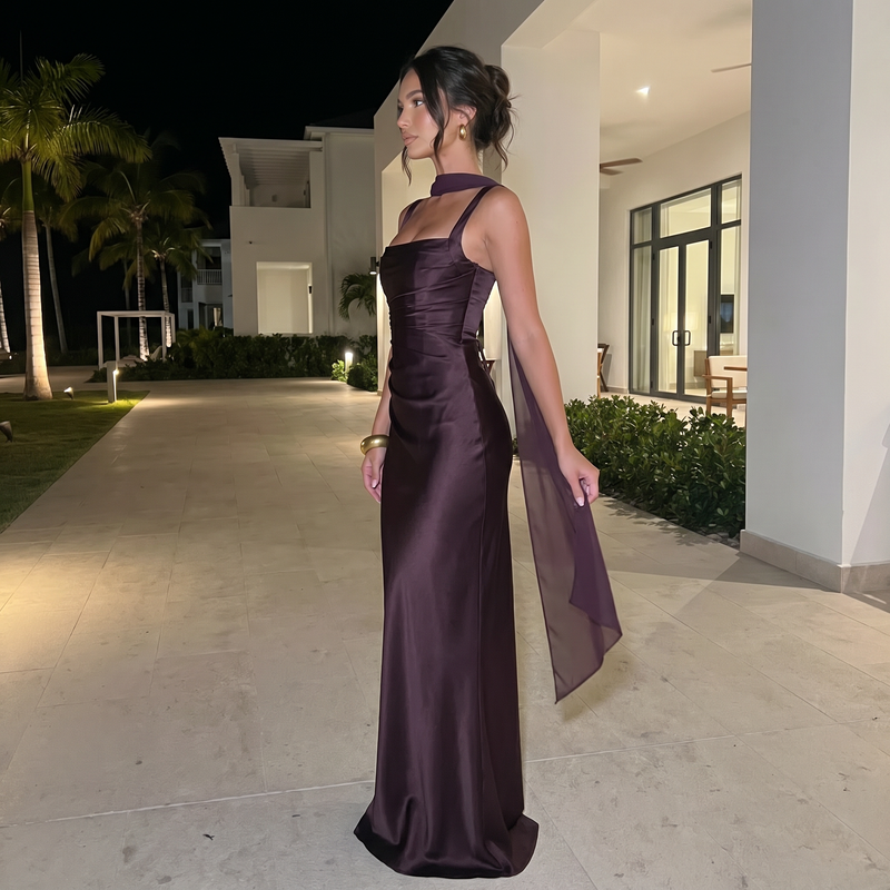 Viviana – Square Neck Satin Corset Maxi Dress